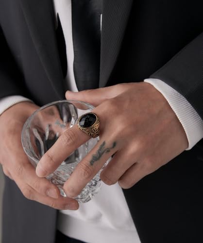 Retro Large Tiger Eye Stone Turquoise Wedding Ring For Men Classical Gothic Stainless Steel Rings2