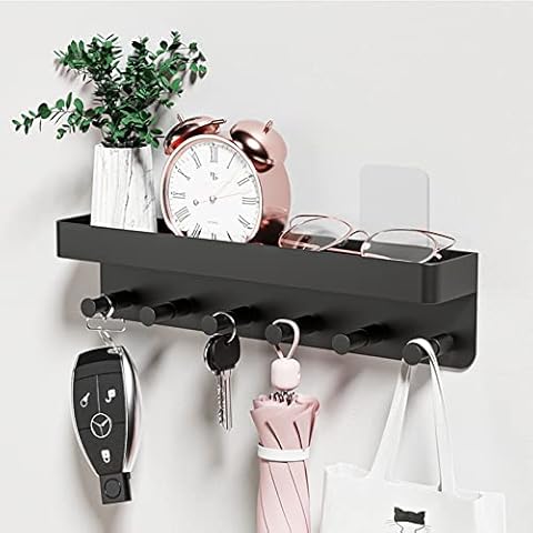 Bteng Colgador de llaves con estante, 6 ganchos autoadhesivos Cover