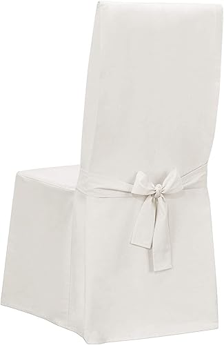 Miniatura 2 de SureFit Home Decor Essential Twill Full Length Dining Room Chair One Piece Slipcover, Relaxed Fit, 100% Cotton, Machine Washable, White Color