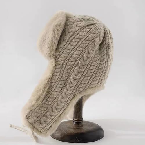 ECYC Knitted Trapper Hat, Faux Fur Lined Earflap Hat Winter Warm Russian Ushanka Hat Knit Cold Weather Hat for Women3