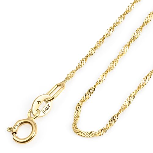 Amberta Allure Cadena para Mujer en Oro Amarillo de 9 Quilates: Cadena Sinagpore 1.1mm - 45 cm