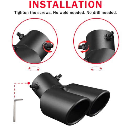 Dual Exhaust Tips, Stainless Steel Double Outlet Car Muffler Tail Tip Exhaust Curved Type Tailpipe Tip 63mm/2.5" Inlet Bolt-on Exhaust Tip Bevel Port (Curved,Matte Black) by OtpOutopa - Used condition - Image 6