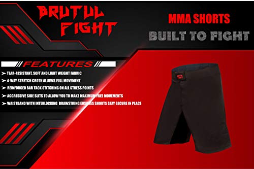 Brutul Fight MMA UFC Training Fight BJJ Grappling Shorts Boxing Martial Arts (X-Large) Black - Thumbnail 4
