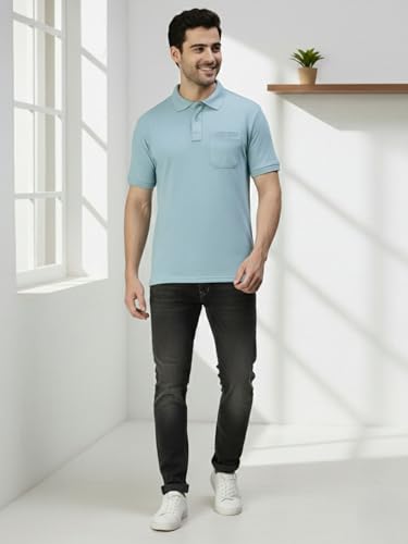 Image of Lux Cozi Men's T-Shirt with Chest Pocket | Polo T-Shirt for Man | Plain Casual Stylish | Half Sleeve| Cotton Blend Collar Polo T-Shirts for Men