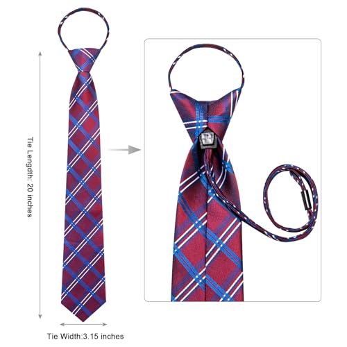 Image of Hi-Tie Zipper Ties for Men Pre-tied Tie Set Lapel Pin Pocket Square and Cufflinks Formal Business Wedding Adjustable Necktie