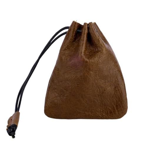 Leather Drawstring Pouch Cowhide Vintage Leather Storage Bags Pouch Medieval Coin Purse Organizer for Earphone (Brown)