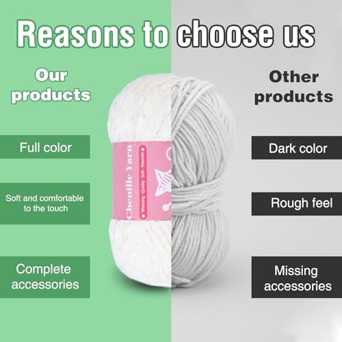 Image of LUNARM Chenille Yarn for Crochet Knitting Chunky Blanket Velvet Yarn | 3 Pack 3.5oz /100g 486 Yard Milky White Chenille Yarn for Beginners Knitting Scarves with Big Eye Needles Machine Washable
