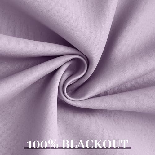 Yakamok Lilac 100% Blackout Curtains 63 Inches Long with 2 Thick Layers-Light Purple Room Darkening Thermal Insulated Window Curtain Set of 2 Panels for Bedroom Living Room 52x63 Inches,Lavender