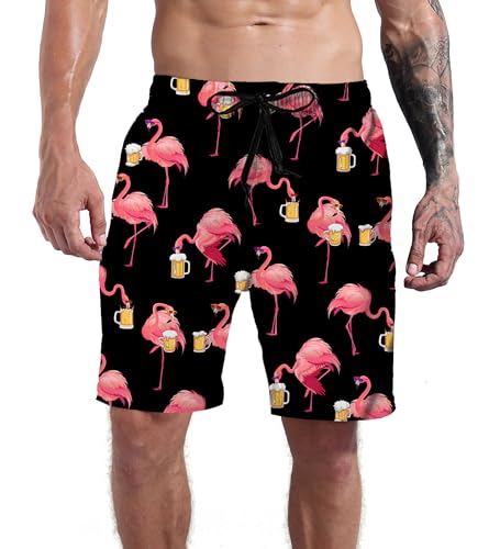 Mens Flamingos Funny Swim Trunks for Men Swimming Trunks Board Shorts Summer Hawaiian Water Party Beach Bathing Suits