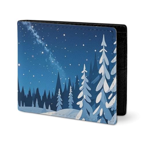 Winter Starry Sky Night Wallet Elegant Leather Wallets with ID Window & 2 Card Slots, Slim Bifold Wallet for Men Women2