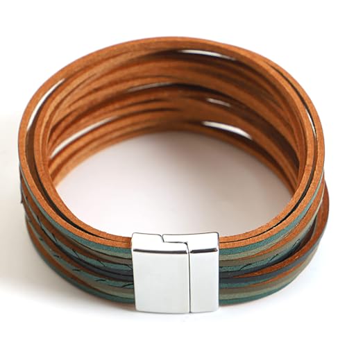 Image of Fesciory Leather Wrap Bracelets for Women, Boho Western Layered Jewelry | Layered leather cuff bracelets, Easy on and off, Boho western style, Daily wear, Gift for women