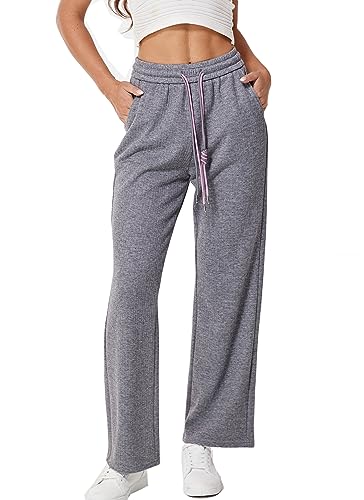 heipeiwa Women's Knit Cashmere Wool Blend Rib Wide Leg Flowy Fall Winter Thermal Sweater Pants Trouser