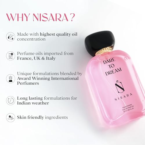 Image of NISARA Dare To Dream Perfume For Women 50 Ml|Girl Long Lasting Eau De Parfum|Edp Scent Spray|Fruity Floral Fragrance|With Jasmine,Musk,Vanilla & Amber Notes|Edp Women|Premium Perfume|Perfect Gift