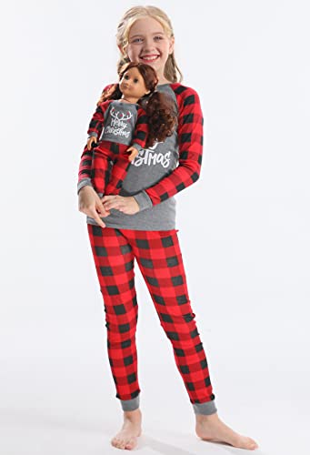 Image of Babyroom Girls Matching Doll&Toddler 4 Piece Cotton Pajamas Toddler Christmas Sleepwear