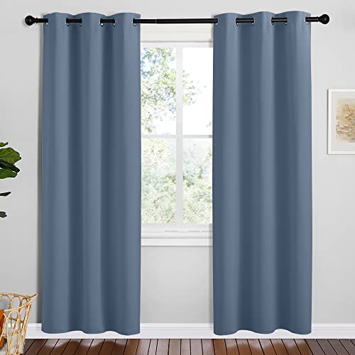 Image of NICETOWN Short Curtains for Kitchen, Stone Blue, 1 Pair, 42 inches Wide by 78 inches Long, Thermal Insulated Solid Grommet Blackout Window Treatment Curtain Panels for Loft, Cafe