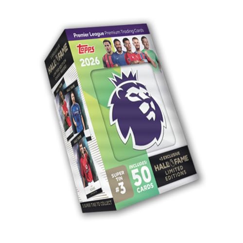 Topps Premier League 2026 - Debut Edition - Hall of Fame Super Tin #3. Contains 50 cards plus 3 Hall of Fame LE cards.