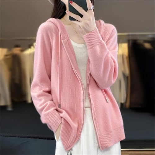 Women Hooded Zippered Cardigan Cashmere Sweater3