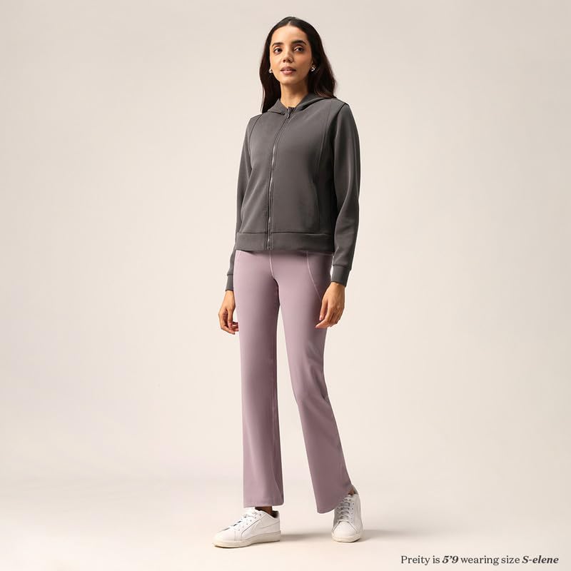 Image of BlissClub Ultimate Flare Pants for Women Upto 5'4 ft | Ribbed Waistband, 4 Pockets | High Waist Trousers and Formal Pants for Office wear