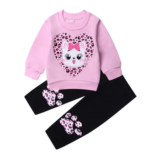 Baby Girls 2 Piece Cute Outfits, Long Sleeve Pullover Crewneck Sweatshirt with Jogger Pants Set for Fall Winter