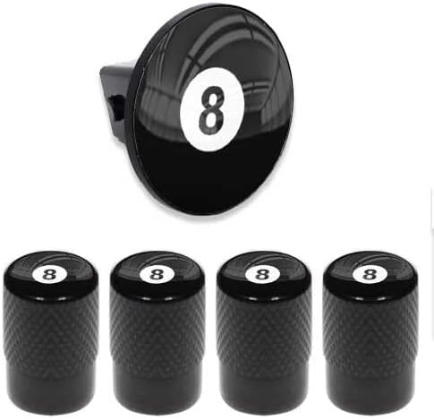 Tow Hitch Cover Insert Plug for Truck & SUV + Valve CAPS for Black 8 Pool Ball Model-PYT-8888-4619