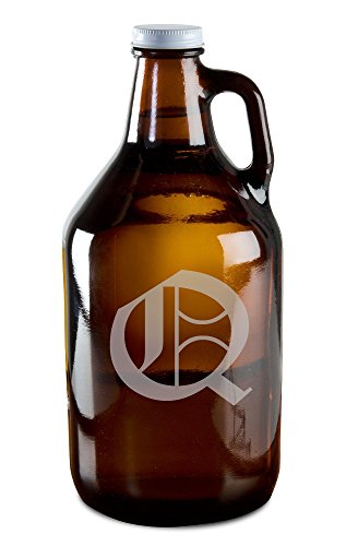 Olde English Upper Case 'Q' Hand-Made Etched Glass Beer Growler 64 oz