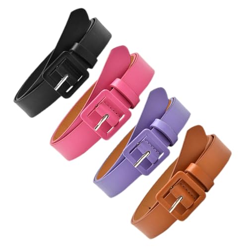 NOLITOY 4pcs Belts for Teen Lightweight Waist Belts with Small Square Buckle Fashionable for Jeans Dresses School Uniforms in Red