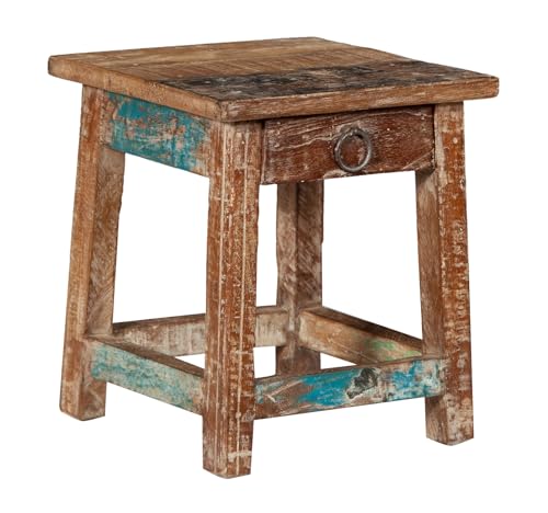 Biscottini Taburete de madera bajo con cajón