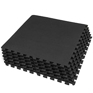SUPERJARE 0.56” Thick 6 Pcs 24 Sq Ft Rubber Top Exercise Equipment Mats, High Density EVA Foam Mats with Rubber Top, Interlocking Gym Flooring for Home Gym, Protective Workout Mat, Black