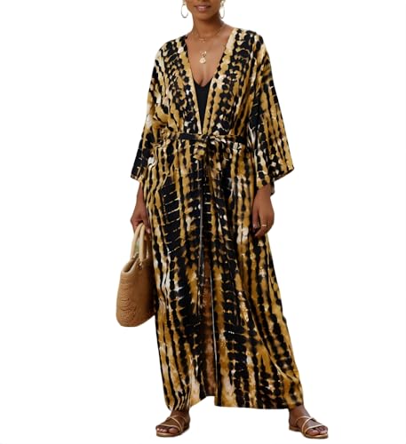 Image of Women's Kimono Cover Up Long Beach Dress Swimsuit Cover Ups Colorful Cardigan Lightweight Robe for Swimwear