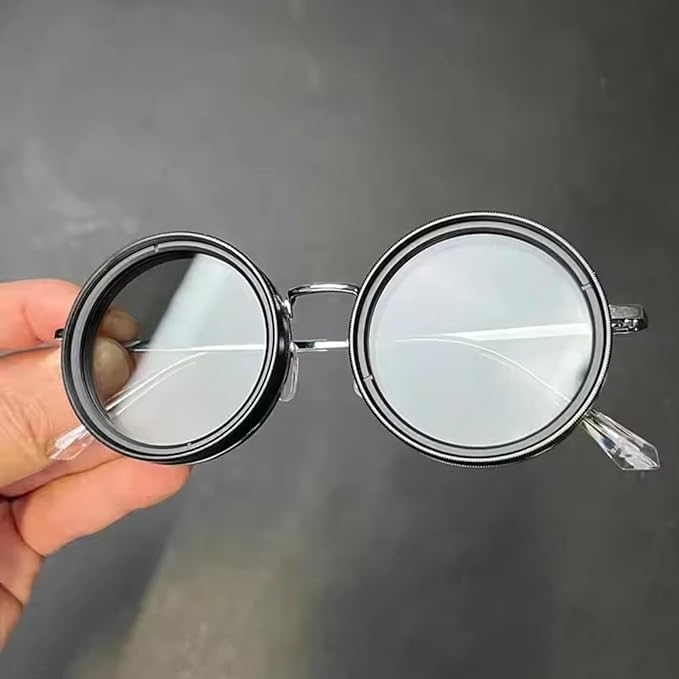 Image of Adjustable Tint Sunglasses 1-9 Gear | Polarized Round Black Lens | UV400 Protection | Retro Unisex Dimming Sunglasses (Black)