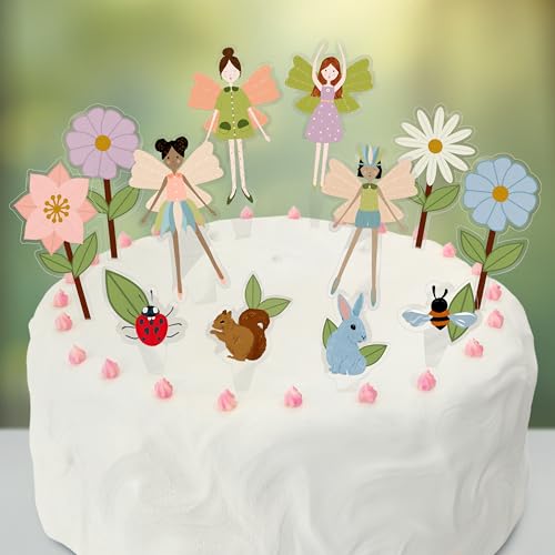Cheerland Fairy Cupcake Toppers Birthday Party Cupcake Toppers Fairy Cake Decoration Woodland Garden Baby Shower Dessert Picks Spring Decorations for Girls Enchanted Forest Party Supplies Pack of 24