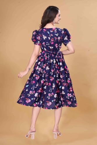 Image of Women's Crepe Floral Print Flared Midi Dress