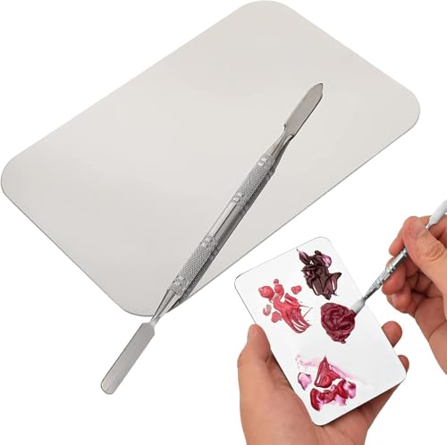 Métal Palette de Mélange, Plaque de Maquillage en Acier Inoxydable Plaque de Mélange de Fondation Rectangulaire avec Spatule, pour Dessin D’Artiste, Mélange de Peinture, Nail-Art (11.5 * 7.5Cm) – vue 3