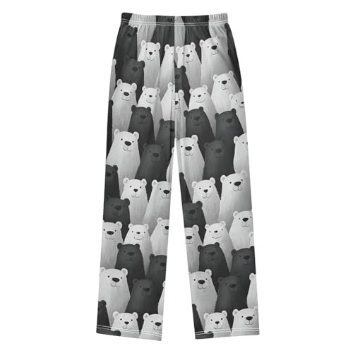 Pajama Pants Black White Bears Long Sleep Pants Lounge Bottoms2
