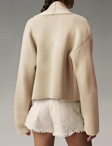Tanming Cropped Cardigan for Women Open Front Sweater Oversized Shawl Lapel Chunky Knit Coatigan2