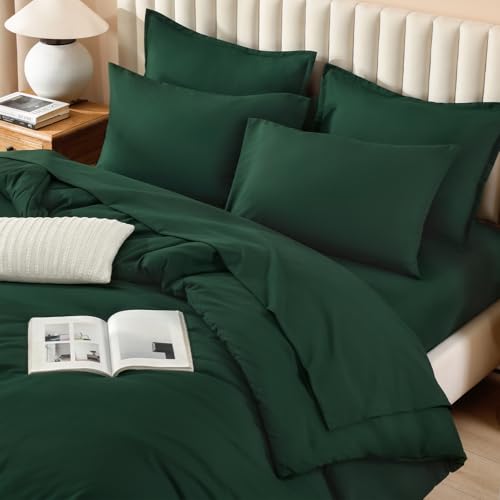 Image of Litanika Super King Plus Comforter Sets Emerald Green - 7 Pieces Bed in a Bag Oversized King Bedding Comforter Sets, Solid Lightweight Bed Set with Comforter, Sheets, Pillowcases & Shams