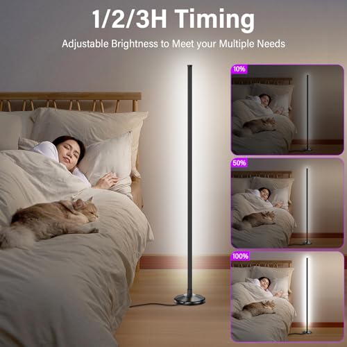Image of NIKYJM LED Floor Lamp Living Room 145 cm RGB Floor Lamp Dimmable Floor Lamp LED Corner Lamp with Remote Control and App, 16 Million Colours, 300 Scene Modes Music Modes DIY Mode for Living Room Office