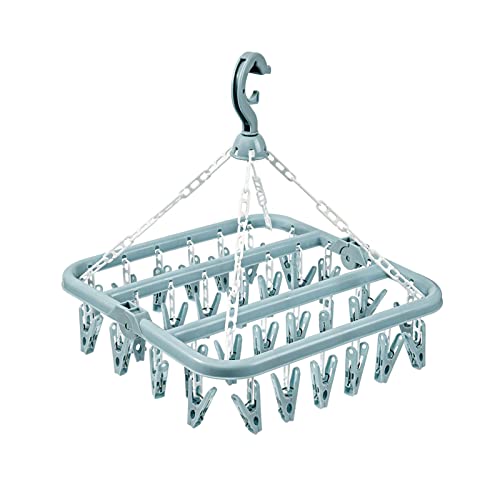 GmeDhc Etendoir Chaussette avec 32 Pinces, Etendoir Linge Interieur Extérieur Suspendre, Sechoir a Linge Rotatif Pliant, pour Chaussettes, sous-Vêtements et Petits...