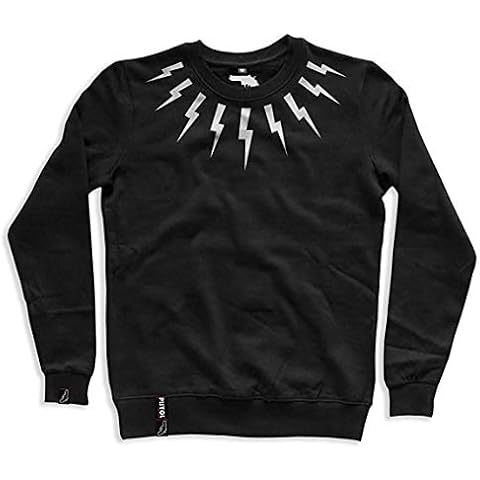 Pistol Boutique Mens Black Neck Print Lightning Bolts Classic Heavy Weight Jumper Sweatshirt Cover