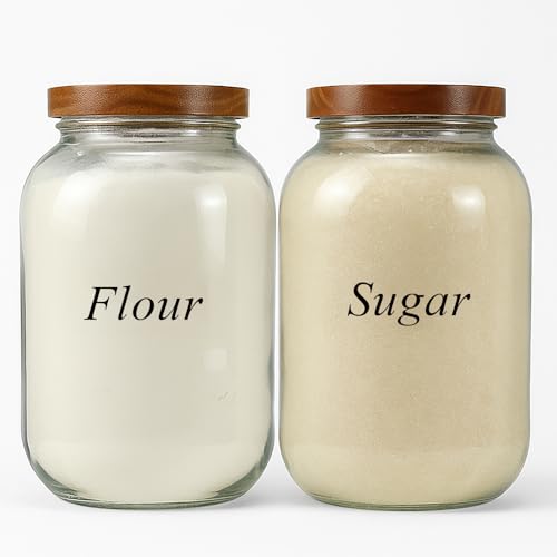 YoenKtss 2 Pack Glass Flour Sugar Storage Containers with Acacia Wooden Lid, 1 Gallon Glass Jars with Airtight Lid, Wide Mouth Large Mason Jars 128oz for Rice, Pasta, Oats, Coffee Storage