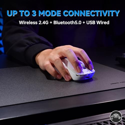 Image of A.JAZZ Ajazz AJ199 Wireless Gaming Mouse Ultra-Lightweight 55g Tri-Mode Connection 24000 DPI PAW3311 Sensor Carbon Fiber Shell 500mAh Battery 1K Polling Rate Durable & Anti-Slip Design White