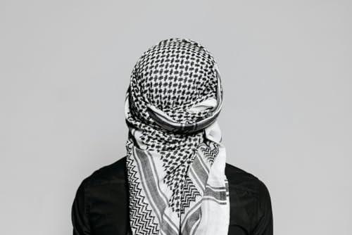 AUTHENTIC PALESTINIAN CRAFTSMANSHIP: FREE SOLDIER Palestinian Handmade 47x47 Inch Keffiyeh for Head and Neck2