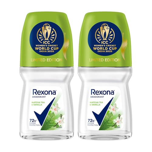 Image of Rexona Matcha Tea & Vanilla Antiperspirant Roll-On | for Women |72H Odour Protection | Limited Edition Pack - ICC Women's Cricket World Cup India 2025 |50 ML (Pack of 2)