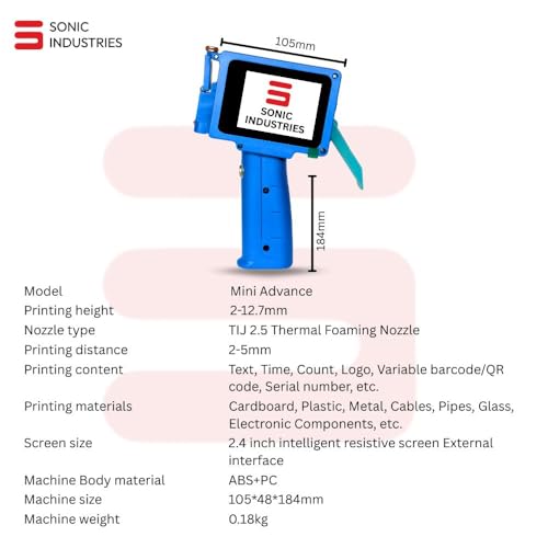 Image of SONIC INDUSTRIES Lightweight Coding Printer for Packaging Products Thermal Inkjet Machine for Expiry Date Batch Code and Barcode Applications in FMCG and Production Environments