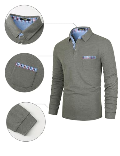 Herren Poloshirt Langarm Baumwolle Outdoor Casual Polo Tops Regular Golf T-Shirts – Bild 4