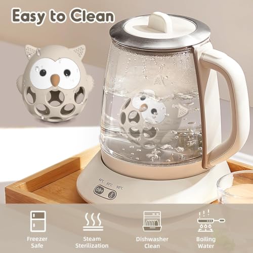 Image of PandaEar Rattle Teether for Babies 0-12 Months, Montessori Silicone Baby Teething Toy, BPA-Free Food Grade Freezer Safe Sensory Toy for Gum Relief & Motor Skills, Beige