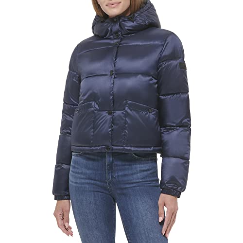 Calvin-Klein-Womens-Lightweight-Cropped-Hooded-Snap-Pockets-Puffer