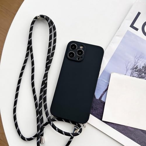 Coque silicone avec cordon iPhone 13 Pro, 14, 15, 11, 12, XR, 7 Plus