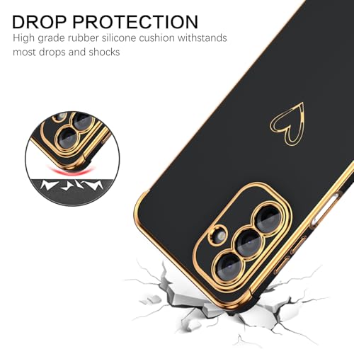 Image of GUAGUA Compatible with Samsung Galaxy A17 5G Case 6.7 Inch Slim Soft TPU Cover with Cute Heart Pattern for Women Girls Men Luxury Electroplated Shockproof Protective Case for Samsung A17 5G, Black