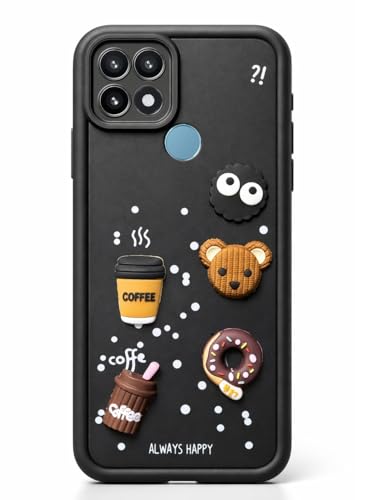Image of Bintage Case Cute Fun Taddy| 3D Ball Bear| Donut| Coffee Rubber Case Camera Protection Back Cover Compatible for Oppo A15 / Oppo A15s - Black